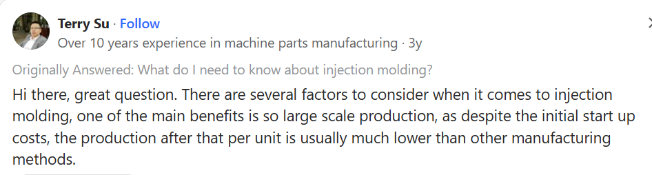 Quora review on benefits of Injection molding